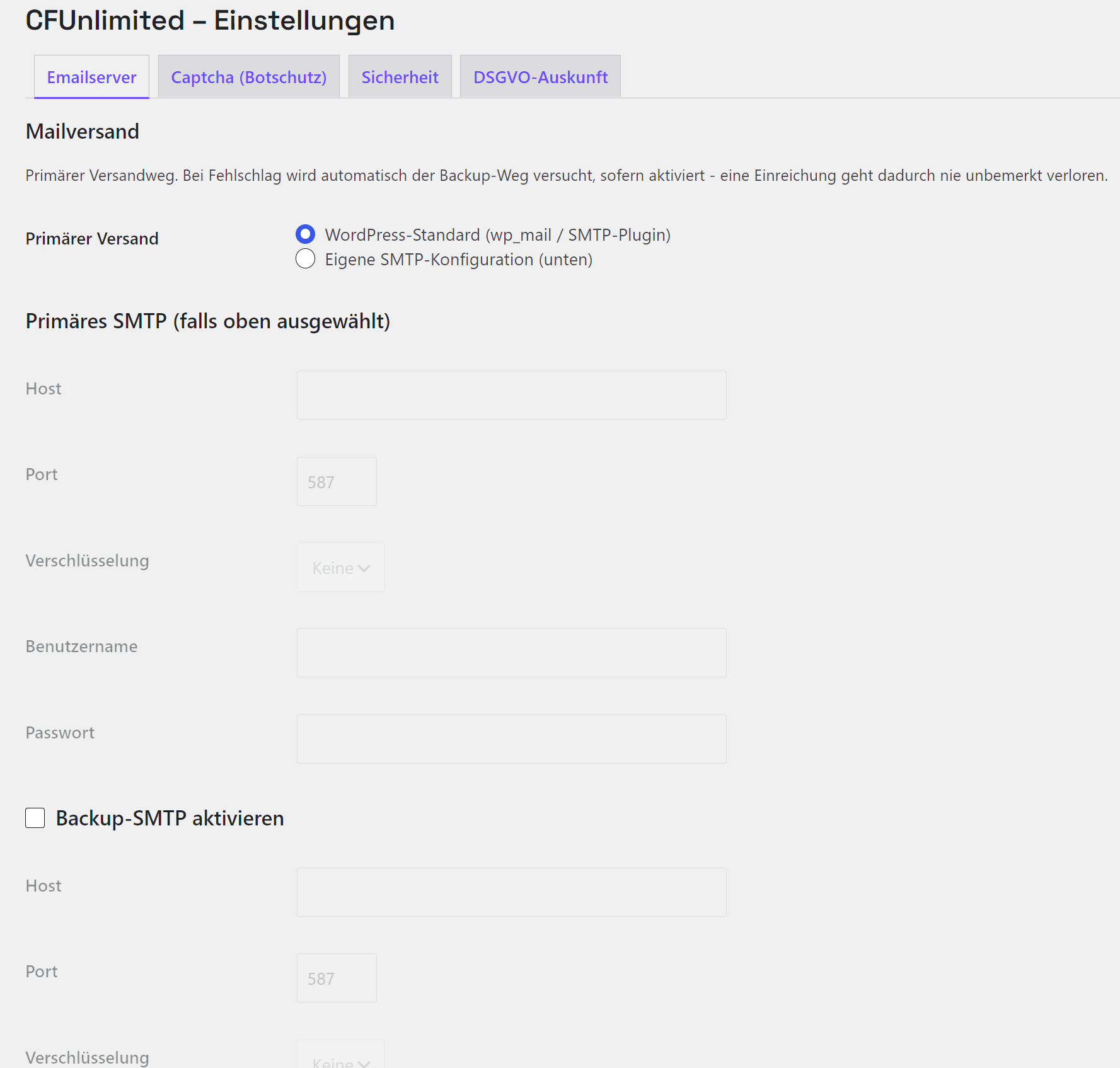 Emailserver-Einstellungen mit Backup-SMTP
